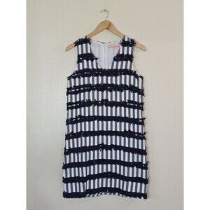 Vilagallo Orleans Striped Fringe Dress Womens Size 40 8 Jacquard Navy White